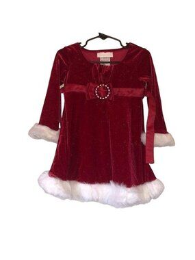 Bonnie Baby Girls Red & White Faux Fur Velvet Dress Size 24M Santa Christmas